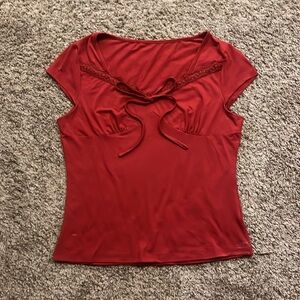 Plain, lace tie, sweetheart neckline, Burgundy, XL